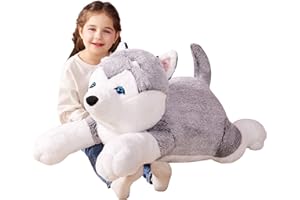 IKASA Peluche Chien Husky Géant Animal Jouets,78cm Grand Chien Mignon Moelleux Peluche Grosse Douce Animaux Adorable,Cadeaux pour Les Enfants