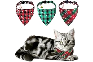 VerLuky 3 Stück Weihnachtshalsband für Katzen und Hunde,Weihnachten Schneeflocken Dreieck Lätzchen Plaid, Weihnachtshalsband mit Glocke Sicherheit Schnellverschluss,Kostüm von Kätzen und Hündchen