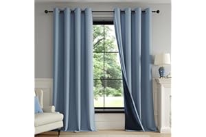 ‎FMFUNCTEX Fmfunctex Verdunkelungsvorhänge für Wohnzimmer, blau, 84 Tropfen, geometrisches Gewebe, strukturierte Ösenvorhänge für Schlafzimmer, Kinderzimmer, wärmeisoliert, Fenstervorhang, Vorhänge, 2 Paneele