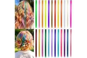 24 st Färgglada Hair Extensions med Clips, Rainbow Syntetiskt Löshår för Flätor och Slingor, Håraccessoarer för Barn och Kvin