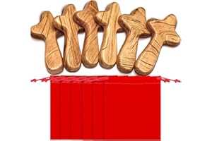 WILLBOND 6 Sets Small Hand Held Pine Wooden Cross with Velvet Bag Pocket Cross 4.1 Inches Portable Holding Wood Pocket Clinging Jesus Gift for Prayer Palm Size Men Church Gift(Light Brown)