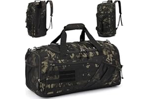 TONRUYN 45L Tactical Sports Duffle Bag for Men Military Gym Bag Medium Travel Duffel Holdall Backpack with Shoe Compartment & Wet Pocket 3-in-1 Weekend Bags for Training, Camping, Hiking, Camo