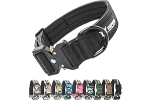 TSPRO Tactical Dog Collar Military Strong Metal Buckle Collar Adjustable Training Dog Collar with Flag Patch, Medium, schwarz