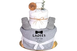 Trend Mama Windeltorte grau Junge Lätzchen Babysocken Ladies Hier bin ich, Grau Meliert, Einheitsgröße