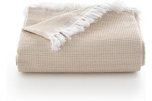 GAMUSI Colcha Multiusos Cama 90/105 cm y Sofa. Plaid Foulard cubrecama Funda Sofa 2 plazas Suave y Transpirable algodón Nido de Abeja - 180x280 cm, Beige