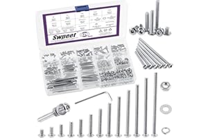 Swpeet Lot de 620 Boulons à Tête Hexagonale M3 Métrique en Acier Inoxydable 304 Avec Rondelles Plates et de Verrouillage Fendues, Vis, Écrous - Tout Inclus
