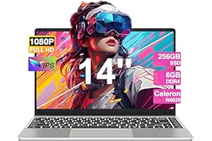 NOTODD Ordenador Portátil Win 11 6GB RAM 256GB SSD Expansión SSD 1TB, Portátil 14 Pulgadas con 5G WiFi, Bluetooth 4.2 & 3.0 Transmisión Puerto 1920*1080 FHD Portatiles Buenos & Mini Puerto Multimedia-Plata