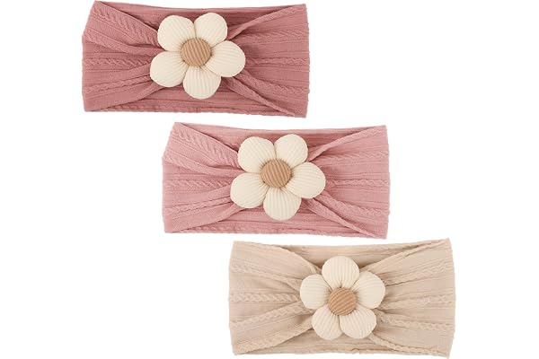 DRESHOW 3 Pièces Filles Fleurs Bandeaux Extensible Nylon Bandeaux Fait Main Cheveux Accessoires pour Nouveau-né Nourrissons Tout-petits Enfants