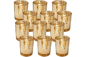Set Portacandele Vetro Votive (Confezione da 12) - Realizzato in Vetro di Mercurio Tealight per Matrimonio Festa Natalizio Decorazione di Bar Finitura Oro Maculata Quadrato Onezebra
