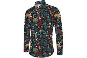 ALISISTER Mens Christmas Shirt 3D Funny Printed Long Sleeve Xmas Party Theme Dress Shirt M-XXL