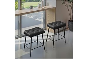 STOOLINK Barhocker 2er Set Barstuhl mit Mikrofaser-Leder, Retro Barhocker mit Fußstütze, Tresenhocker 62.5 cm hoch, Küchenhocker Ohne Lehne für Küche, Esszimmer, Bistro-Schwarz