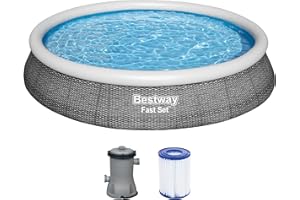 Bestway Fast Set Pool, 396 x 84 cm, Set mit Filterpumpe, rund, graue Rattan-Optik