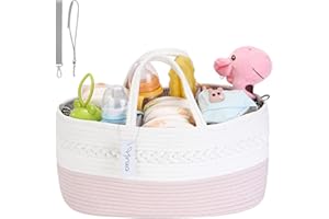 Hinwo Pojemnik na pieluchy dla niemowląt, 3-komorowy kosz do przechowywania dla niemowląt, przenośny organizer samochodowy, kosz prezentowy, bawełniana lina z odpinaną przegrodą, na pieluchy i