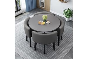 GOFOHIMI Round/Square Dining table Set with Chairs, Modern Conference Table and 4 Chairs Set, Reception Table and Chair Combination,Wooden Kitchen Table Set for 4 for Living Room Dining Room(80cm(31.5in), V)