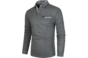 VMSUCIJ Mens Long Sleeve Polo Shirts Contrasting Colors Cotton Golf Tennis T-Shirt Business Work Tee Tops