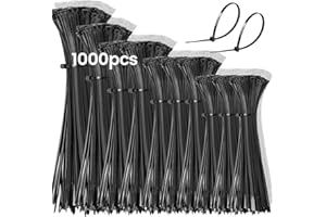 HOSUNI 1000 Pack Black Zip Ties, 100/150/200/250/300mm Heavy Duty Nylon Tie Wraps, Extra Long Cable Management Ties for Wires, Home, Office, Garden, Outdoors