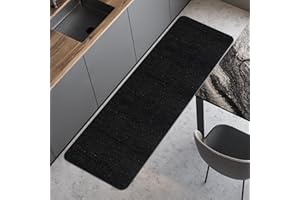 Comart - Tappeto Cucina Nancy - Antiscivolo - Lavabile in Lavatrice - Moderna Passatoia in Ciniglia - Runner per Corridoio e Cucina - Morbido e Resistente - Made in Italy - Nero - 50x170 cm