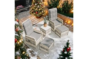 Gotland Rattan Gartenmöbel Set Lounge Möbel Outdoor, Verstellbares 2-Sitzer Terrassenmöbel Außen mit 118° Rückenlehne & Fußhocker, Hochwertige Polster & Glastisch, Wetterfest (Grau)