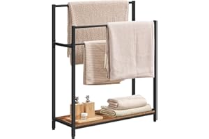 HOOBRO Toallero de Pie de 3 Niveles, Soporte para Mantas con Estante, Toallero de Baño, Toallero de Piscina para Exteriores, para Baños, Salón, Dormitorio, Negro y Marrón Vintage EBF30LB01