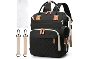 ZIOSINM Wickeltasche Rucksack Baby Wickeltasche mit Tragbarer Wickelauflage, Babytasche mit Bettfunktion, Schnullertasche,Kinderwagengurte & USB-Ladeanschluss für Mama und Papa