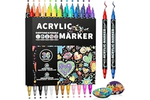 Lamitocs 36 Colores Rotuladores Acrilicos, Marcadores Acrílicos Doble Punta, Marcadores de pintura Acrílica para Piedra, Roca,Vidrio, Madera, Porcelana, Cerámica y Tela