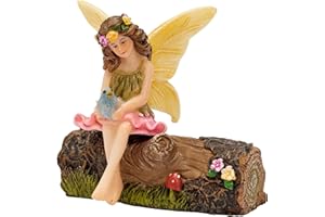 PRETMANNS Fairies for Fairy Gardens – Garden Fairy Ornaments for Garden, Fairy Garden Accessories - Garden Fairy - Fairy Vicky & Decorated Log, 1 Pcs