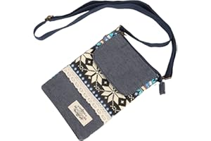 APRADAS Women Crossbody Phone Bag Phone Pouch Canvas Small Shoulder Bags Cellphone Purse Zipper Ethnic Style for Women Travel Small Bag for Dog Walking with Adjustable Strap