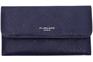 flora & co - Portefeuille Femme Rabat Tout-en-Un - Porte-chéquier Porte-Cartes Monnaie 3 en 1 - Compagnon Zippé 3 Volets Grande Capacité Fourre-Tout - Original Mode Tendance - Bleu Marine