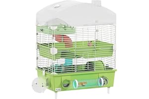 PawHut Hamster Cage, 3-Tier Hamster Habitat with Exercise Wheel, Tubes, Transparent Top, Sand Bathroom, Hideout Room, Small Animal Cage for Dwarf Hamster, 45 x 28 x 60 cm, Green