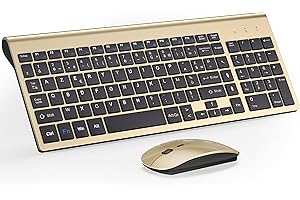 TopMate Ensemble Clavier et Souris sans Fil Ultra-Mince, 2.4G Silent Compact 2400DPI Pleine Taille, Clavier avec Couvercle, Piles 2 AA et AAA, pour PC/Laptop/Windows/Mac - Noir Doré