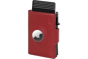 Marc Peter® Washingon portfel skórzany Slim Wallet – Airtag portfel z kieszenią na monety, ochrona RFID, małe etui na karty kredytowe, czerwony, MINI MÜNZFACH MIT AIRTAG FACH, Klasyczny