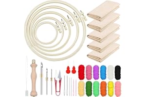 Woohome Punch Needle Kit, Kit per Ricamo con Ago da Punzonatura, Punch Needle Panno, Filato di Colore e Punch Needle Strumenti per Adulti, Principianti (21 Pz Kit di Avviamento)