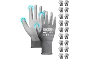 PACIFIC PPE PACIFIC 18 paia di guanti di sicurezza rivestiti in PU, guanti da lavoro multiuso da uomo, Versatili, Protezione Meccanica e Industriale, senza cuciture, Power-Grip, grigio, XXL/11