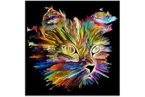 Startonight Impression sur Verre Acrylique Tableau - Chat Multicolore - Moderne Animaux Image pour la Décoration de la Maison 60 x 60 cm