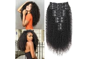 EINBEAUTY Kinky Curly Extensiones de Clip de Pelo Natural.16 piezas 240g.Extensiones de cabello humano invisibles Clip in.Negro natural Clip ins para mujeres negras.18+20 Inch.36 Clips.