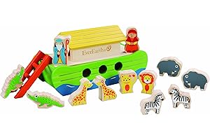 EverEarth Pequeña Arca de Noé de Madera sostenible con Accesorios - Juguete Educativo con Acuarelas ecológicas e inocuas para niños y niñas - Set Arca de Noé EE33287