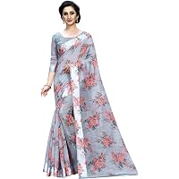PERFECTBLUE Women's Linen Silk Digital Saree With Blouse Piece(Part-2-Digital)
