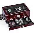 ANWBROAD Watch Box for Men with 12 Slots Watch Case with Lockable 2 Layer with Glass Lid Watch Display for Rings Bracelets Necklaces Gift Idea JWB001Y