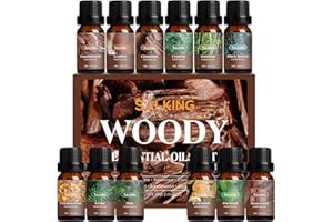 SALKING Huiles Essentielles, 12x10mL Hommes, pour Diffuseurs, Encens, Teck, bois de Santal, Rose, Cyprès, Cèdre, Patchouli, Cuir, Bambou, Pin, Cannelle, épinette Noire