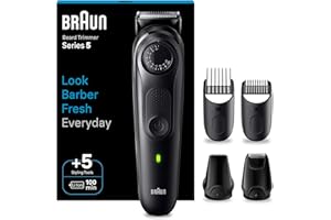 ‎BRAUN Braun Barttrimmer Series 5, Elektrischer Bartschneider Herren mit 5 Zubehörteile, Ultrascharfe ProBlade Klinge, 100 Min Akkulaufzeit, Kabelloser Bartrasierer, 40 Längen, Wasserdicht, BT5430, Schwarz