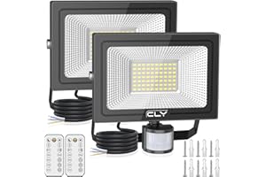 CLV 60W Security Lights Outdoor Motion Sensor, 5200 Lumen IP66 Waterproof Outside Light with Remote Control 6500K Motion Sensor Flood Light, LED Outdoor Lights for Backyard, Garden, Doorway, Garage 2P