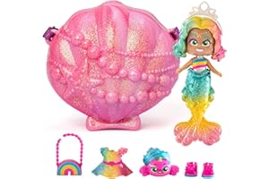 KOOKYLOOS Mermaids CORAL – Muñeca sirena con 1 concha-bolsito, 1 cola de sirena, 1 mascota, ropa, accesorios y zapatos