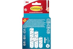 Command Assortiment de Recharges de Languettes Adhésives Résistantes à l'Eau pour Salle de Bain - 4 Grandes, 4 Moyennes et 8 Petites Languettes - Sans Outils - Fixation Sans Dommage