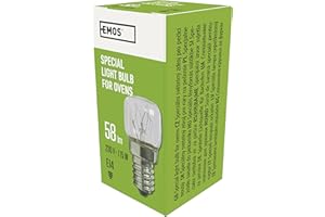 EMOS 15W Glühlampe für Backofen bis 300°C, Herd-Birne mit E14 Fassung, Helligkeit 58 lm, 230 V, Abmessungen 23 x 45 mm, Durchsichtig