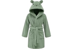 Niwicee Peignoirs de Bain Enfant Garçon Fille Vêtements de Nuit Enfant Peignoir Ultra Doux et Léger Robe de Chambre 3-8 ans, Loungewear avec 2 poches, ceinture, capuche