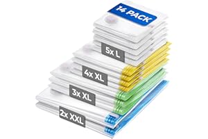 myHodo Sacchetti Sottovuoto Vestiti (14 Pezzi – 2 x 80x100cm, 3 x 60x100cm, 4 x 60x80cm, 5 x 50x60cm), Buste Salvaspazio Riutilizzabili per Piumoni, Coperte & Abbigliamento, Sacchi Grandi Durevoli