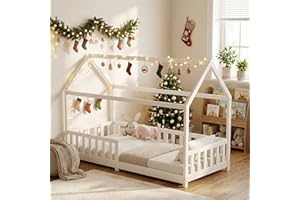 ecomi® Lettino per bambini con protezione contro le cadute e rete a doghe, letto per bambini, 90 x 200/80 x 160 cm, per bambini, 90 x 200/80 x 160 cm (Bianco, 90x200)