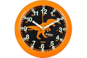 Kiddus Reloj Pedagógico para Niñas y Niños. De Pared, Analógico. Aprende la Hora con Nuestro Fácil Sistema Time Teacher. Mecanismo Silencioso. Italiano Dino