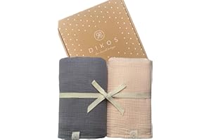 ‎DIKOS Baby Mulltücher 2er SET lachs-beige/grau gekreppt | 120x120cm | 100% BIO-Baumwolle Musselin Spucktücher | Mulltuch Spucktuch Junge Mädchen | Moltontuch Mullwindeln | Erstausstattung Geschenk Geburt