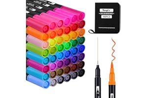 TongFu Rotuladores Lettering 48 Colores, Doble Punta Fina y Pincel, Kit de Rotuladores Acuarelables para Niñas, Niños, Adultos, Principiantes, Caligrafía, Dibujo, Mandalas y Bullet Journal